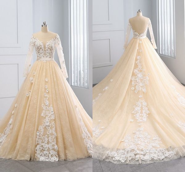 2021 princess wedding dresses champagne lace ivory 3d flowers floral applique v open back poet long sleeves bridal dress women plus size, White
2021 princess wedding dresses champagne lace ivory 3d flowers floral applique v open back poet long sleeves bridal dress women plus size, White