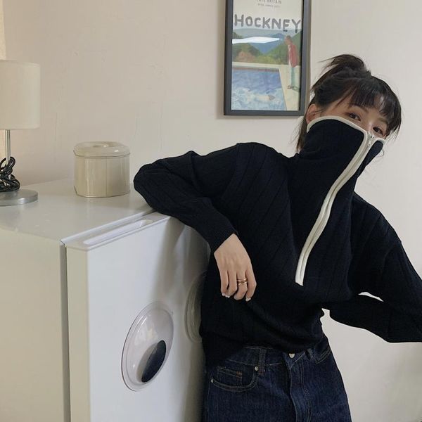 autumn winter women knitted sweater turtleneck zipper pullovers vintage knitted korean elegant ladies, White;black
autumn winter women knitted sweater turtleneck zipper pullovers vintage knitted korean elegant ladies, White;black