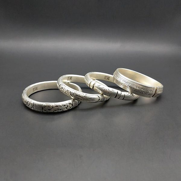 bangle charming pure handmade traditional miao silver bracelet men's and women's personality semicircle triangular carving, Black
bangle charming pure handmade traditional miao silver bracelet men's and women's personality semicircle triangular carving, Black