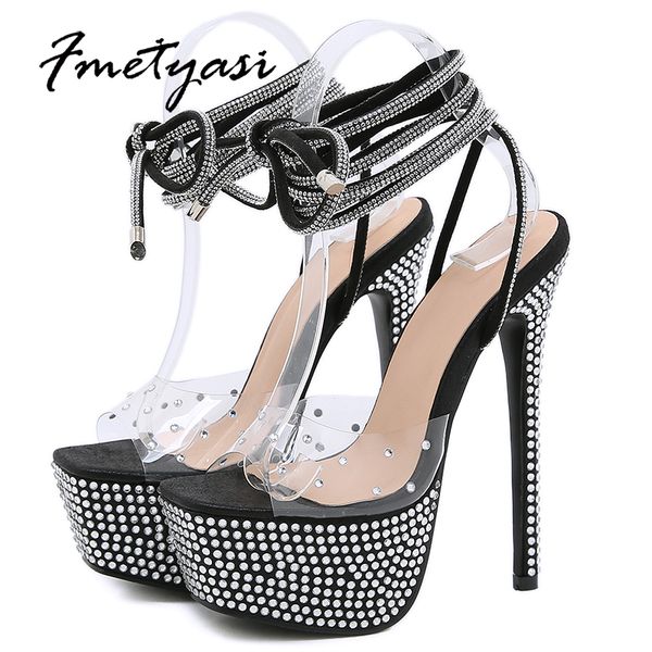 women platform sandals luxery crystal transparent pvc strap summer ladies heels winding gladiator shoes 17cm sizc 41-42, Black
women platform sandals luxery crystal transparent pvc strap summer ladies heels winding gladiator shoes 17cm sizc 41-42, Black