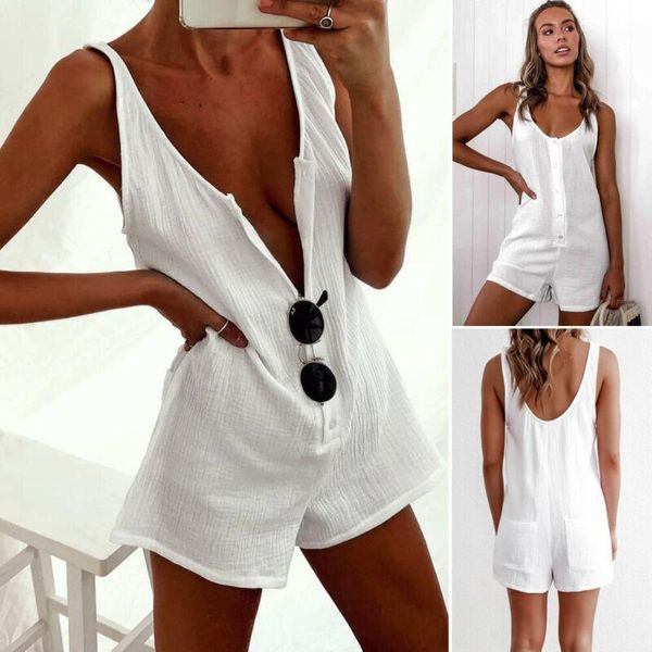 women v neck button vest style jumpsuit rompers summer casual short playsuit new1, Black;white
women v neck button vest style jumpsuit rompers summer casual short playsuit new1, Black;white