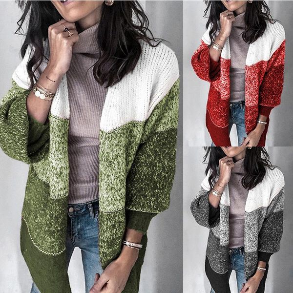 2020 autumn/winter mixed-color sweater coat striped stitching hit-color knitted cardigan long sweater women, White
2020 autumn/winter mixed-color sweater coat striped stitching hit-color knitted cardigan long sweater women, White