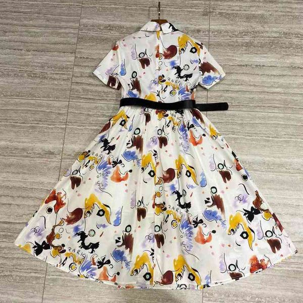 lapel white neck short sleeves women's dress designer print 100% cotton milan runway high end celebrity 04, Black
lapel white neck short sleeves women's dress designer print 100% cotton milan runway high end celebrity 04, Black
