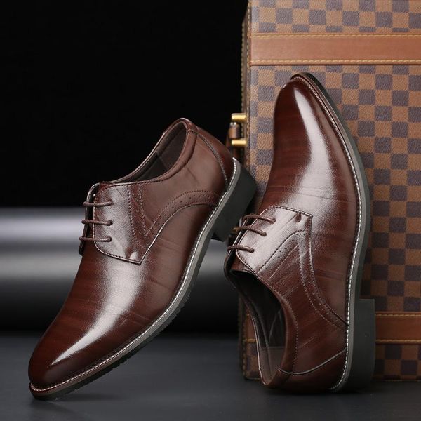 men's male casual pu leather shoes oxford business lace up shoes luxury man formal wedding office men dress, Black 
men's male casual pu leather shoes oxford business lace up shoes luxury man formal wedding office men dress, Black