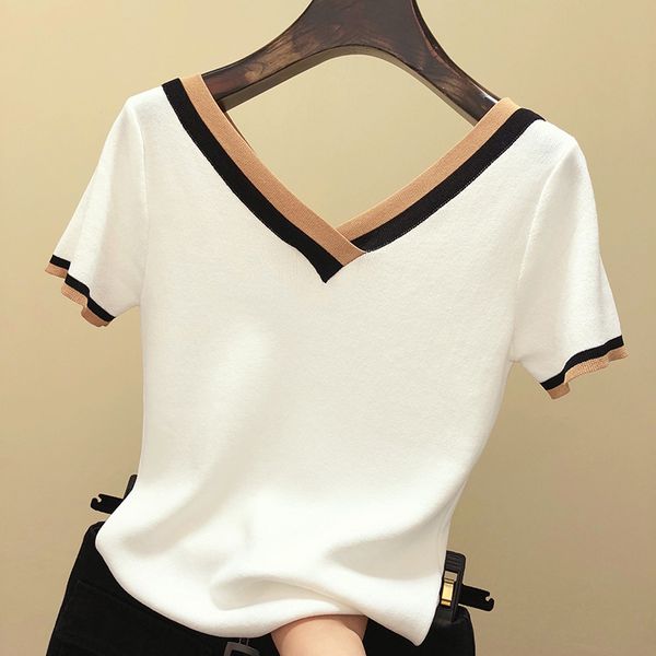 knit v-neck women t-shirt white knitted t shirt 2022 yellow summer ladies short sleeve black womens clothing camisetas mujer
knit v-neck women t-shirt white knitted t shirt 2022 yellow summer ladies short sleeve black womens clothing camisetas mujer
