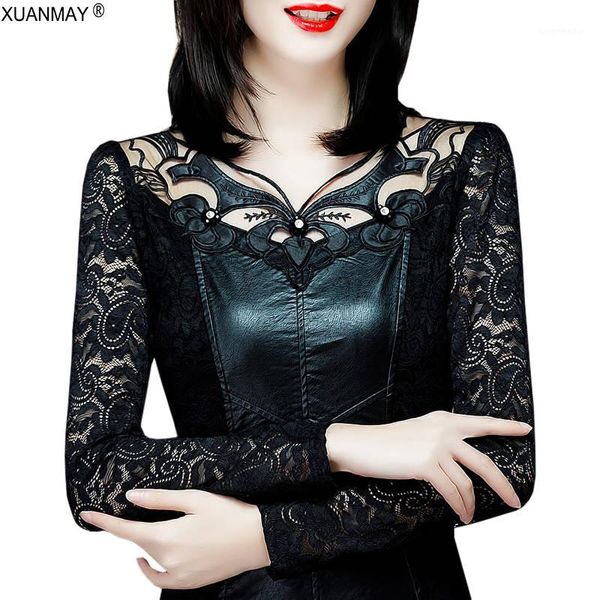 autumn women's lace chiffon knit korean pu leather stitching lace autumn knit large size women's lined chiffon shirt1, White
autumn women's lace chiffon knit korean pu leather stitching lace autumn knit large size women's lined chiffon shirt1, White