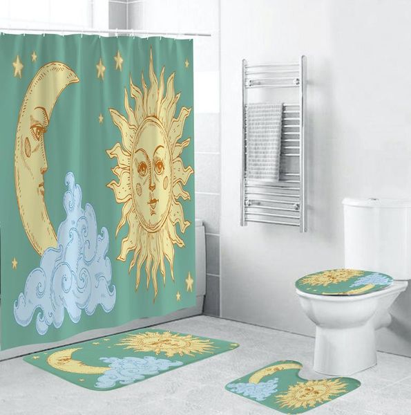 bath accessory set moon sun-god pattern shower curtains mat toilet cover bathroom accessories rug