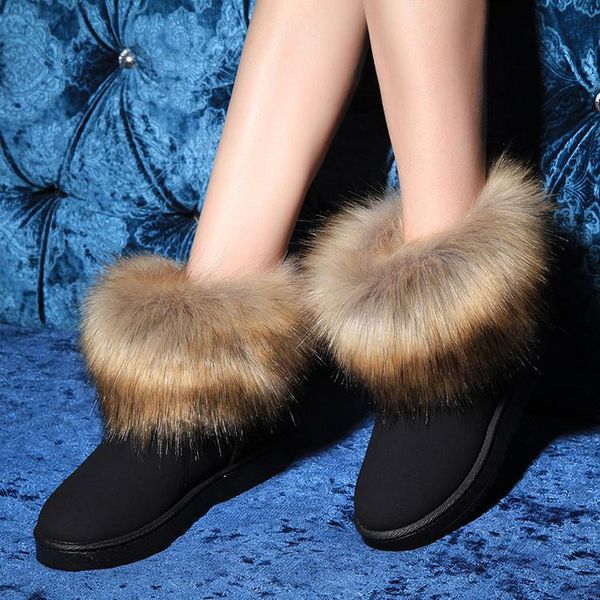 women snow boots faux fur boots thick heel ankle for women winter shoes slip on europe and american femme hiver 2020, Black
