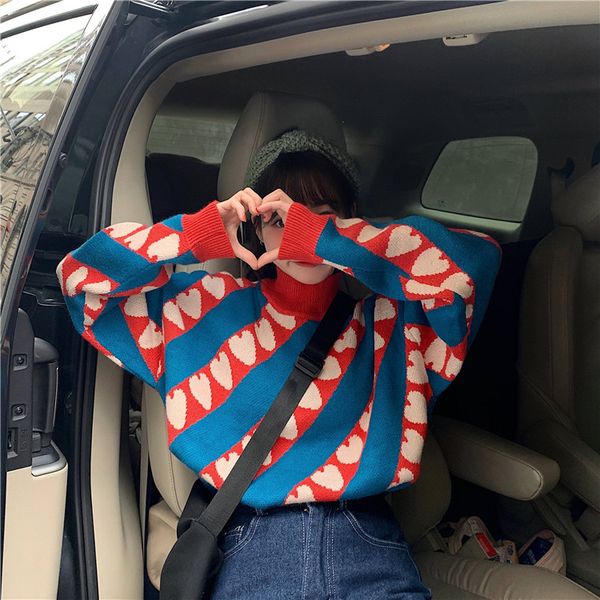 casual loose high collar love sweater womens sweaters japanese kawaii ulzzang female korean harajuku clothing for women, White;black
casual loose high collar love sweater womens sweaters japanese kawaii ulzzang female korean harajuku clothing for women, White;black