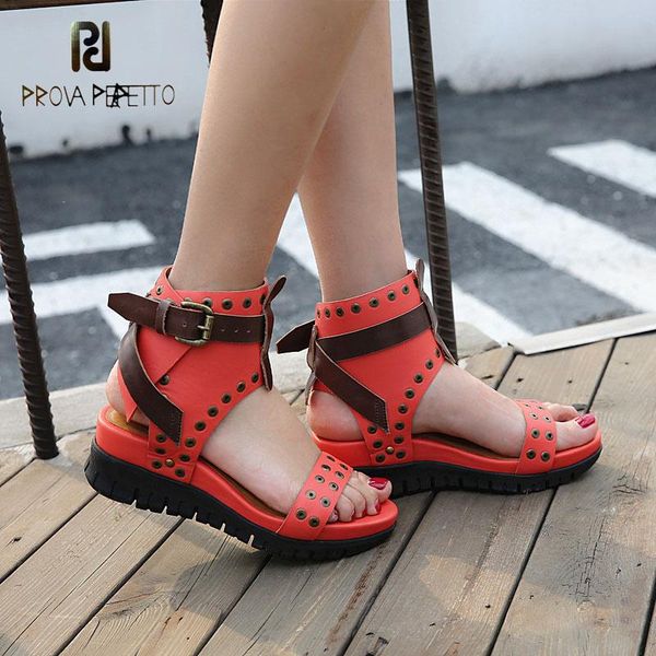 prova perfetto summer new thick bottom open toe gladiator sandals mixed color flat platform wedge rivet real leather women shoes, Black
prova perfetto summer new thick bottom open toe gladiator sandals mixed color flat platform wedge rivet real leather women shoes, Black