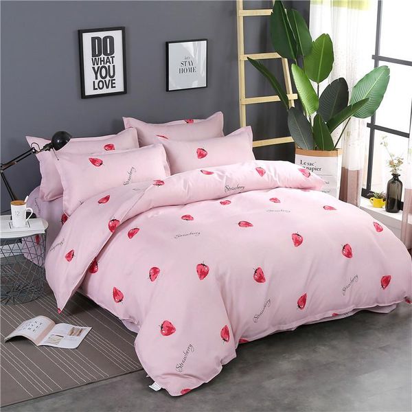 strawberry print bed cover set kid boy girl pink duvet cover child bed sheets and pillowcases comforter bedding set 61056