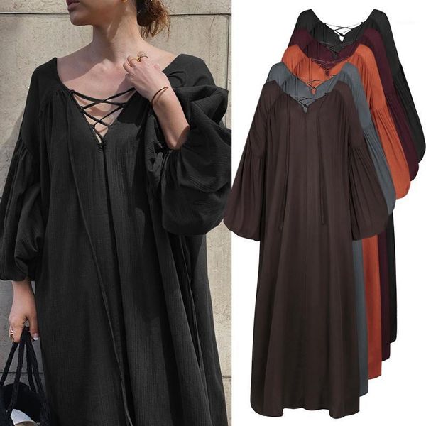 fashion dress celmia women loose plus size dress backless lantern sleeve maxi long dresses v-neck lace up solid party robe1, Black;gray
fashion dress celmia women loose plus size dress backless lantern sleeve maxi long dresses v-neck lace up solid party robe1, Black;gray