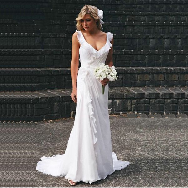 simple white chiffon mermaid boho beach wedding dresses deep v neck train bridal gowns ruffles backless wedding dress custom made plus size
simple white chiffon mermaid boho beach wedding dresses deep v neck train bridal gowns ruffles backless wedding dress custom made plus size