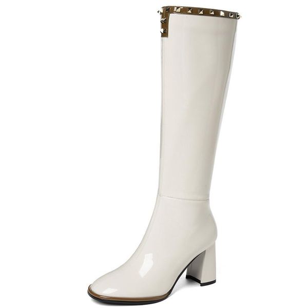2020 cow genuine leather knight boots knee high boots chunky rivet square heel pointed toe long zipper tall riding, Black
2020 cow genuine leather knight boots knee high boots chunky rivet square heel pointed toe long zipper tall riding, Black