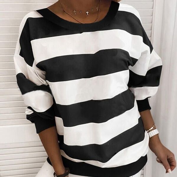 women horizontal stripes pullover fashion casual long sleeve round neck sweatshirts autumn winter loose clothing for women 201203, Black
women horizontal stripes pullover fashion casual long sleeve round neck sweatshirts autumn winter loose clothing for women 201203, Black