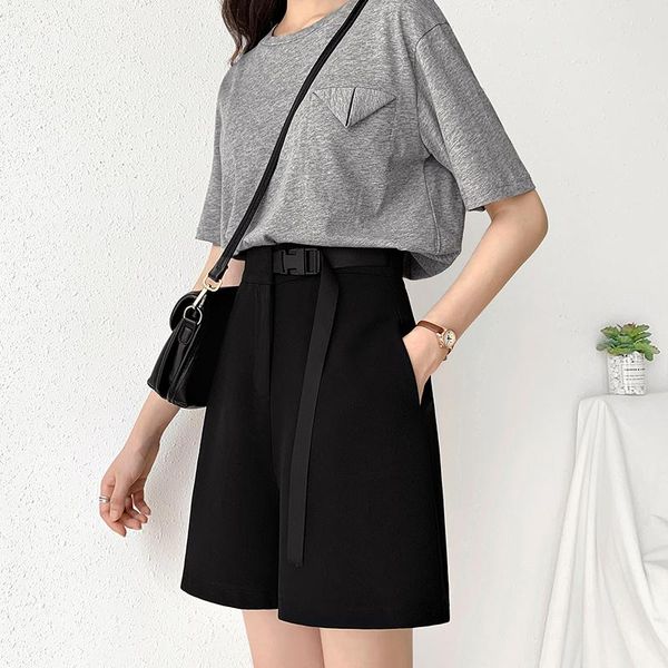 women's shorts loose high waist summer womens short casual button belted suit straight five point szorty damskie ef50ws, White;black
women's shorts loose high waist summer womens short casual button belted suit straight five point szorty damskie ef50ws, White;black