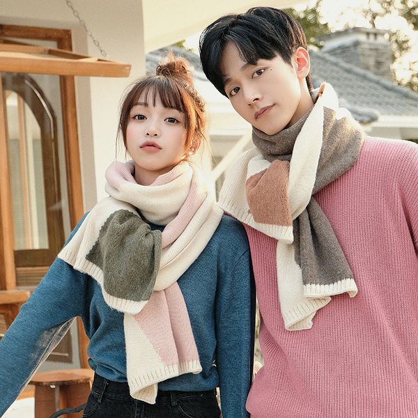 winter new scarf knitting wool color matching bib boys and girls students lovers simple gift box korean version, Blue;gray
winter new scarf knitting wool color matching bib boys and girls students lovers simple gift box korean version, Blue;gray