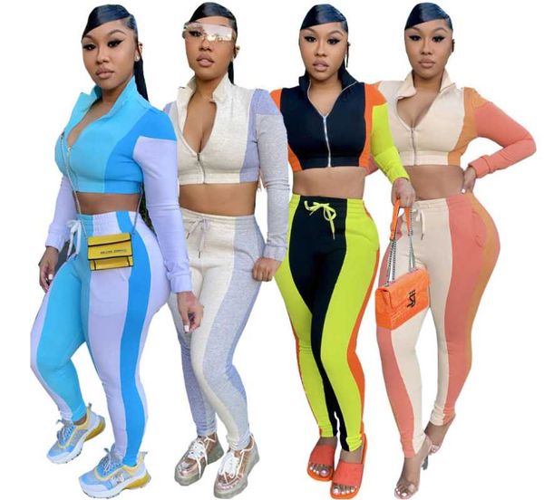 fashion two pieces women sets stand neck zipper long sleeve contrast color patchwork crop high waist pants tracksuits, Gray
fashion two pieces women sets stand neck zipper long sleeve contrast color patchwork crop high waist pants tracksuits, Gray