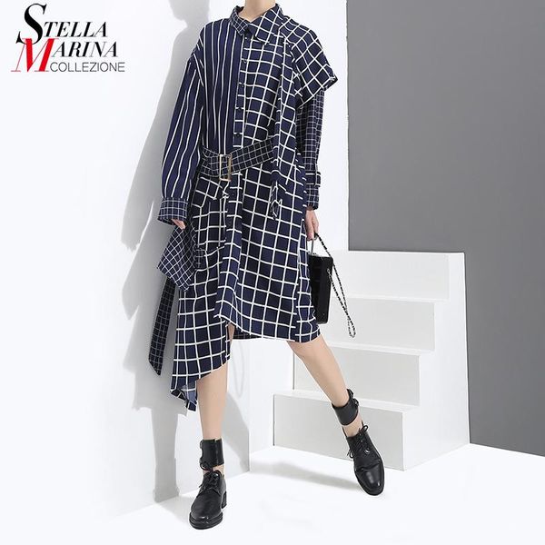 korean style autumn women blue asymmetrical plaid shirt dress & sashes long sleeve ladies stylish party dress robe 3209 kg-143, Black;gray
korean style autumn women blue asymmetrical plaid shirt dress & sashes long sleeve ladies stylish party dress robe 3209 kg-143, Black;gray