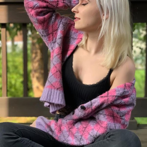 women's knits & tees lavender plaid sweater jacket women fall winter 2021 short loose long sleeve knitted cardigan two color lalic grid, White
women's knits & tees lavender plaid sweater jacket women fall winter 2021 short loose long sleeve knitted cardigan two color lalic grid, White