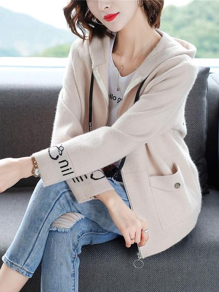 2020 spring autumn women new fashion wild sweater coat lady korean version loose thin hooded zipper knit cardigan coat, White
2020 spring autumn women new fashion wild sweater coat lady korean version loose thin hooded zipper knit cardigan coat, White