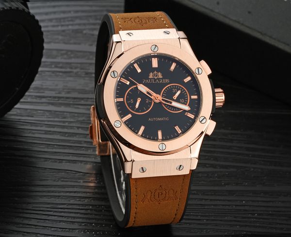 men automatic self wind mechanical rose gold silver black case brown leather rubber strap casual sports geneve watch 201114, Slivery;brown
men automatic self wind mechanical rose gold silver black case brown leather rubber strap casual sports geneve watch 201114, Slivery;brown