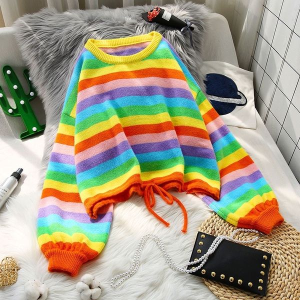 fi5j0 loose women's short sweater pullover 2020 new and autumn winter wear korean lazy pullover sweater striped rainbow bs0bd, White;black
fi5j0 loose women's short sweater pullover 2020 new and autumn winter wear korean lazy pullover sweater striped rainbow bs0bd, White;black