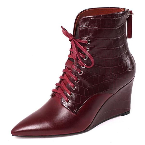 boots 2021 brand style cow leather ankle cross-tied pointed women shoes wedges fall winter zip heel .5cm botines mujer, Black
boots 2021 brand style cow leather ankle cross-tied pointed women shoes wedges fall winter zip heel .5cm botines mujer, Black