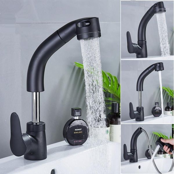 

bathroom sink faucets basin total soild brass & cold pull out spray nozzle mixer tap single handle deck mounted rotate taps1