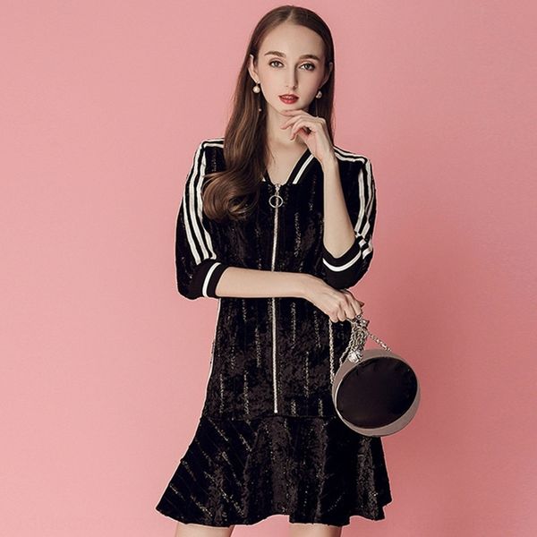 nqvik 2020 leaf new women's dresszipper dress wear striped contrast color thread zipper velvet fashion lotus fall/winter hem p waist dr, Black;gray
nqvik 2020 leaf new women's dresszipper dress wear striped contrast color thread zipper velvet fashion lotus fall/winter hem p waist dr, Black;gray