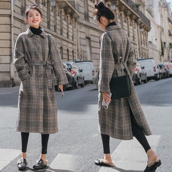 women's wool & blends korean spring autumn women elegant blend plaid long coat winter casual turn-down collar overcoat 2021 vintage coa, Black
women's wool & blends korean spring autumn women elegant blend plaid long coat winter casual turn-down collar overcoat 2021 vintage coa, Black