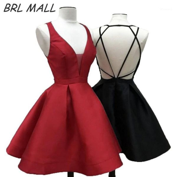 red short homecoming dress satin backless mini prom dress party gown v neck graduation vestido curto1, White;black
red short homecoming dress satin backless mini prom dress party gown v neck graduation vestido curto1, White;black