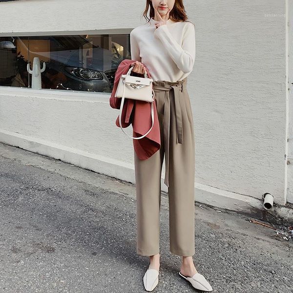 high waist sashes women suit pants pockets ankle-length pencil pants elegant female trousers pantalon femme 20191, Black;white
high waist sashes women suit pants pockets ankle-length pencil pants elegant female trousers pantalon femme 20191, Black;white