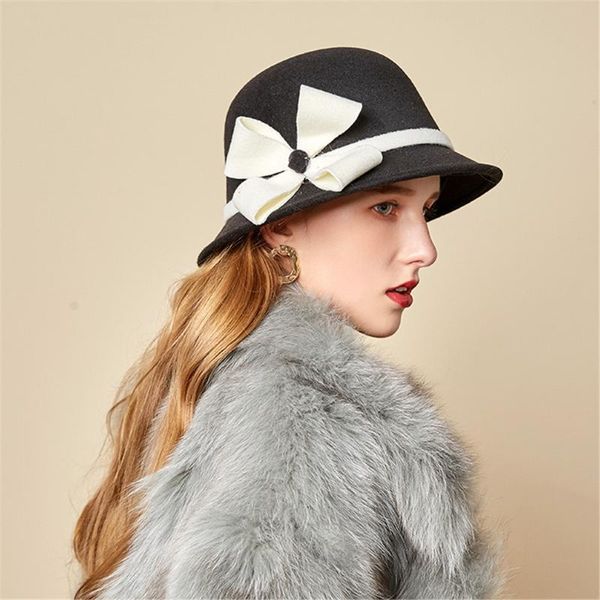 spring and autumn wild fisherman hat british bow fashion retro solid barrel solid dome felt hat ladies straw elegant cap 19nov07, Blue;gray 
spring and autumn wild fisherman hat british bow fashion retro solid barrel solid dome felt hat ladies straw elegant cap 19nov07, Blue;gray