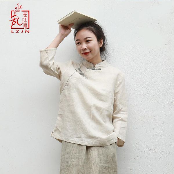lzjn women shirts stand collar casual blouses 2021 spring chinese style retro linen 3/4 sleeve blouse qipao shirt, White
lzjn women shirts stand collar casual blouses 2021 spring chinese style retro linen 3/4 sleeve blouse qipao shirt, White