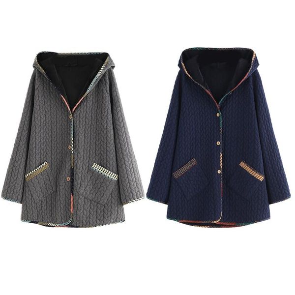 women cotton coat loose autumn winter fashion coat contrast color stitching long-sleeve large size hooded coats for women, Black
women cotton coat loose autumn winter fashion coat contrast color stitching long-sleeve large size hooded coats for women, Black