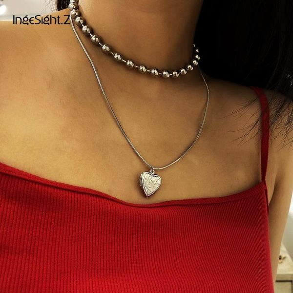 ingesight.z 2pcs/set p frames can open locket love heart pendant necklace minimalist beaded choker necklaces collar jewelry, Silver
ingesight.z 2pcs/set p frames can open locket love heart pendant necklace minimalist beaded choker necklaces collar jewelry, Silver