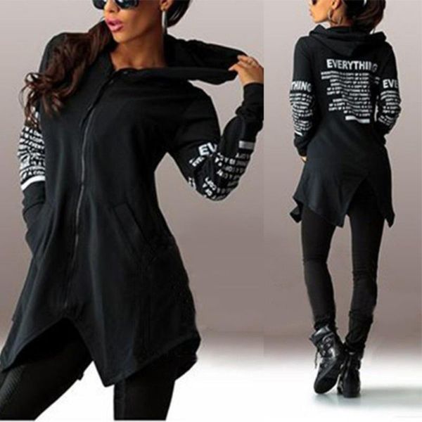 women sweatshirts casual hooded letters print irregular hem outwear harajuku asymmetric zipper back split female streetwear, Black
women sweatshirts casual hooded letters print irregular hem outwear harajuku asymmetric zipper back split female streetwear, Black