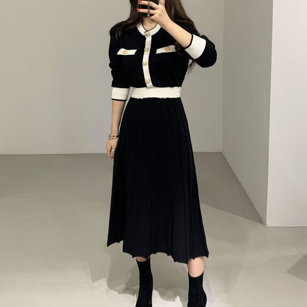 cotday one-piece woman pleated dress elegant button knitted sweater dresses patchwork women spring autumn women knitt vestido y0118, Black;gray
cotday one-piece woman pleated dress elegant button knitted sweater dresses patchwork women spring autumn women knitt vestido y0118, Black;gray
