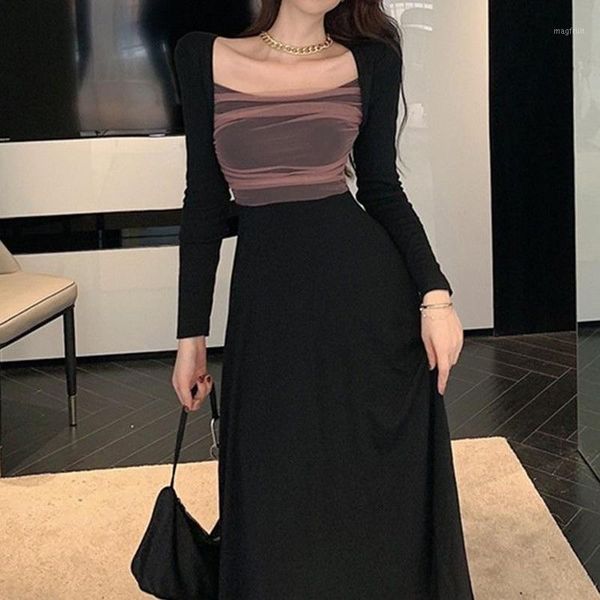 long sleeve retro balck dress autumn spring women long dresses fashion mesh spliced slim dress female party casual dres1, Black;gray
long sleeve retro balck dress autumn spring women long dresses fashion mesh spliced slim dress female party casual dres1, Black;gray