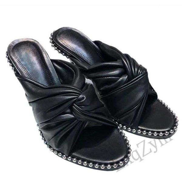 slippers brand design open toe summer women metal chain decor real leather sandals ladies party heels, Black
slippers brand design open toe summer women metal chain decor real leather sandals ladies party heels, Black