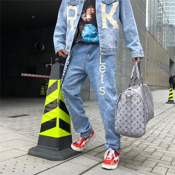 let's rock letter hip hop blue jeans pants men vintage denim casual pockets trousers retro male loose straight streetwear
let's rock letter hip hop blue jeans pants men vintage denim casual pockets trousers retro male loose straight streetwear