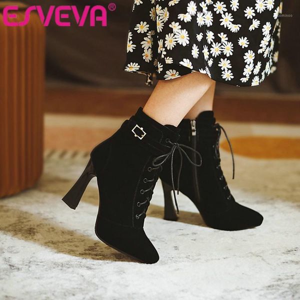 esveva 2021 flock pointed toe square high heel pu lace up ankle boots women boots shoes western style black size 34-431
esveva 2021 flock pointed toe square high heel pu lace up ankle boots women boots shoes western style black size 34-431