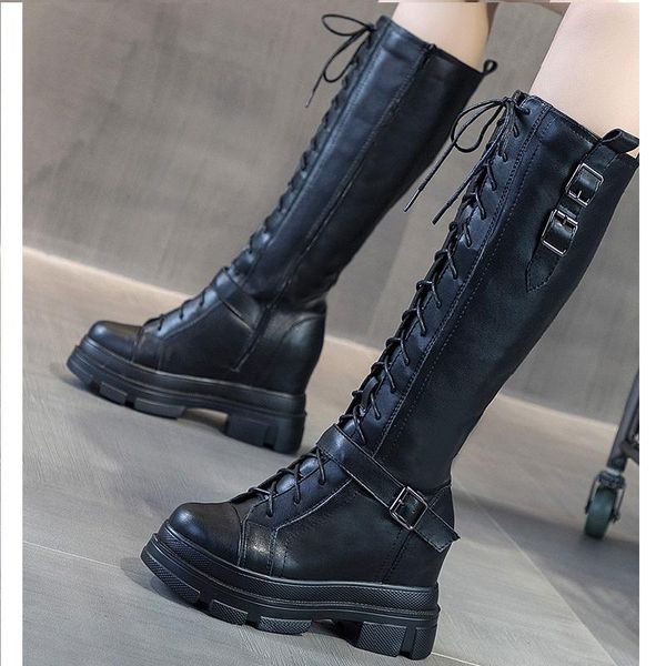 boots winter plush height increasing wedges platform buckle strap cross-tied genuine leather women knee-high long equestrian, Black
boots winter plush height increasing wedges platform buckle strap cross-tied genuine leather women knee-high long equestrian, Black