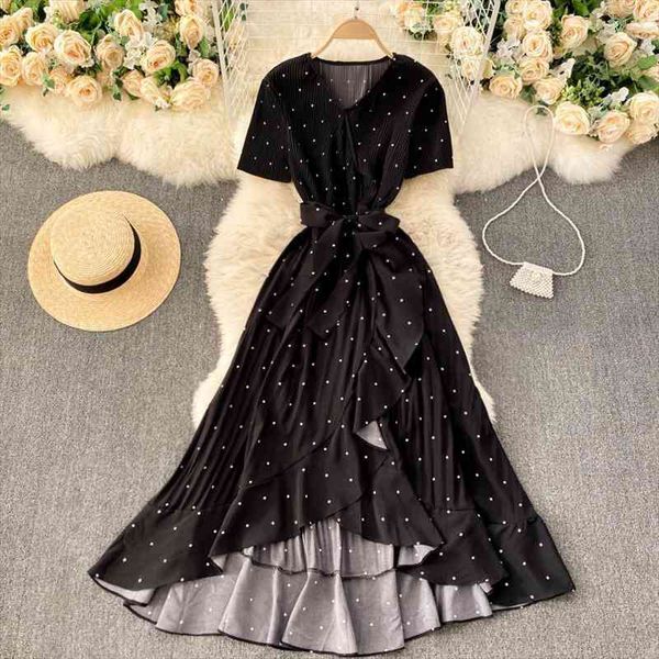 black white red polka dot irregular pleated long dress women vintage v-neck short sleeve ruffle vestidos spring summer, Black;gray
black white red polka dot irregular pleated long dress women vintage v-neck short sleeve ruffle vestidos spring summer, Black;gray