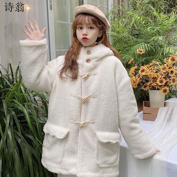 women's fur & faux women autumn white winter cardigan hooded cute kawaii horn button lolita plush coat japanese girl loose female lamb, Black
women's fur & faux women autumn white winter cardigan hooded cute kawaii horn button lolita plush coat japanese girl loose female lamb, Black