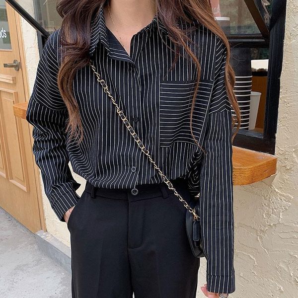 women's blouses & shirts oteele women turn-down collar striped blouse spring autumn 2021 fashion trend pocket mid-length black shirt, White
women's blouses & shirts oteele women turn-down collar striped blouse spring autumn 2021 fashion trend pocket mid-length black shirt, White