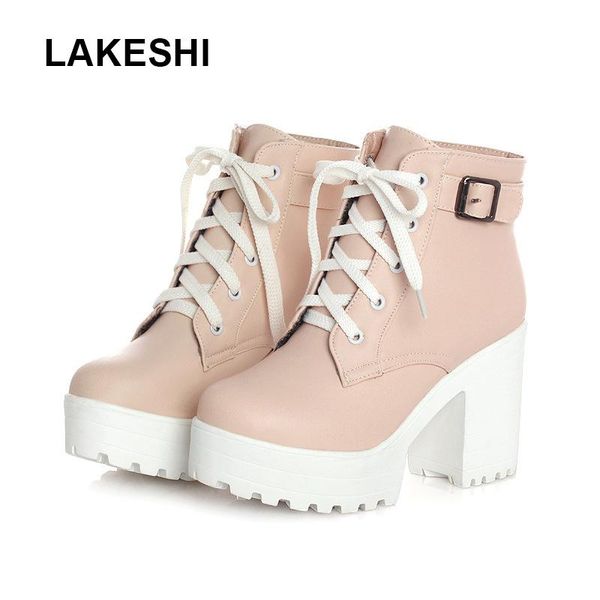 boots autumn punk ankle women round toe buckle platform shoes high heel fashion square heels lacing botas, Black
boots autumn punk ankle women round toe buckle platform shoes high heel fashion square heels lacing botas, Black