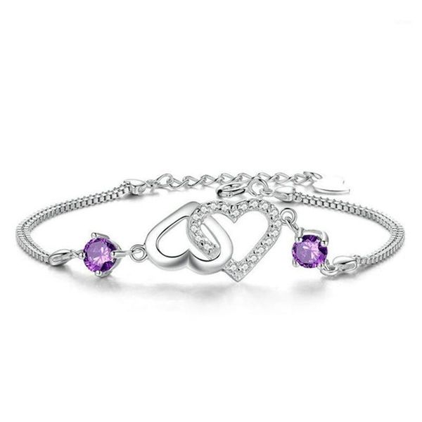 begirl 925 silver women's bracelet bangle double heart purple crystal chain link bracelet for women engagement1, Black
begirl 925 silver women's bracelet bangle double heart purple crystal chain link bracelet for women engagement1, Black