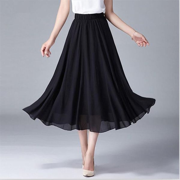 women elegant elastic high waist chiffon skirt casual loose solid long skirts 7color 2020 summer vestido large size 6xl 7xl, Black
women elegant elastic high waist chiffon skirt casual loose solid long skirts 7color 2020 summer vestido large size 6xl 7xl, Black